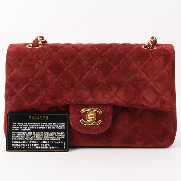 Chanel Around 1995 Made Suede Classic Flap Chain Bag 23Cm Red