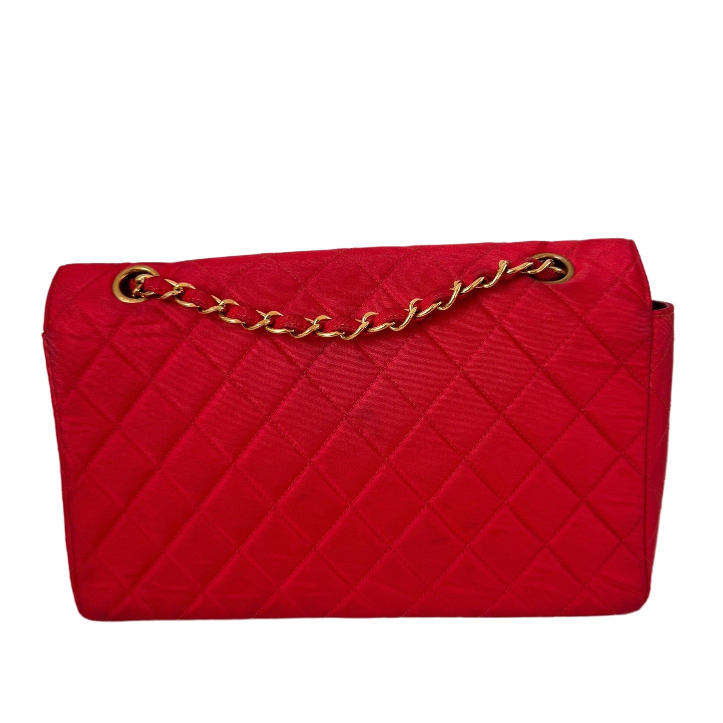Chanel Classic Flap Medium Vintage Red Nylon Satin with 24k Gold Plated HW