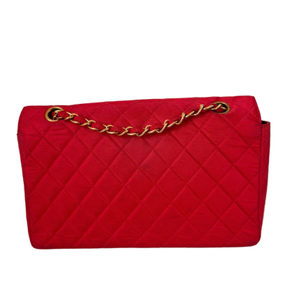Chanel Classic Flap Medium Vintage Red Nylon Satin with 24k Gold Plated HW