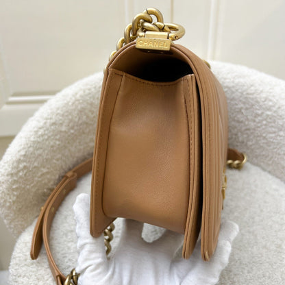 Chanel Medium 25cm Boy Flap in Chevron Quilted Caramel Lambskin and AGHW (Model: A67086)