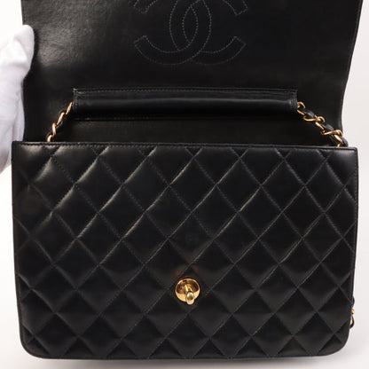 Chanel Around 2001 Made Straight Flap Turn-Lock Chain Bag Black