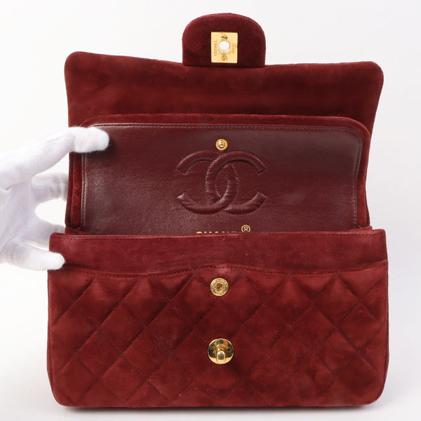 Chanel Around 1995 Made Suede Classic Flap Chain Bag 23Cm Red