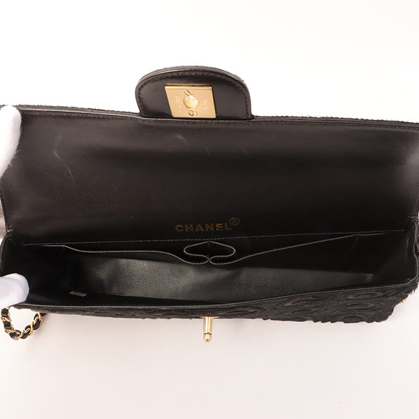 Chanel Around 2000 Made Unborn Calf Turn-Lock Logo Chain Bag Black