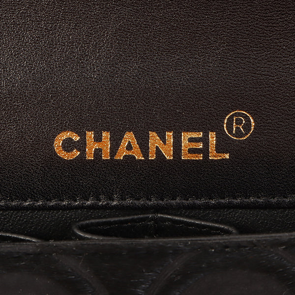 Chanel Around 2000 Made Unborn Calf Turn-Lock Logo Chain Bag Black