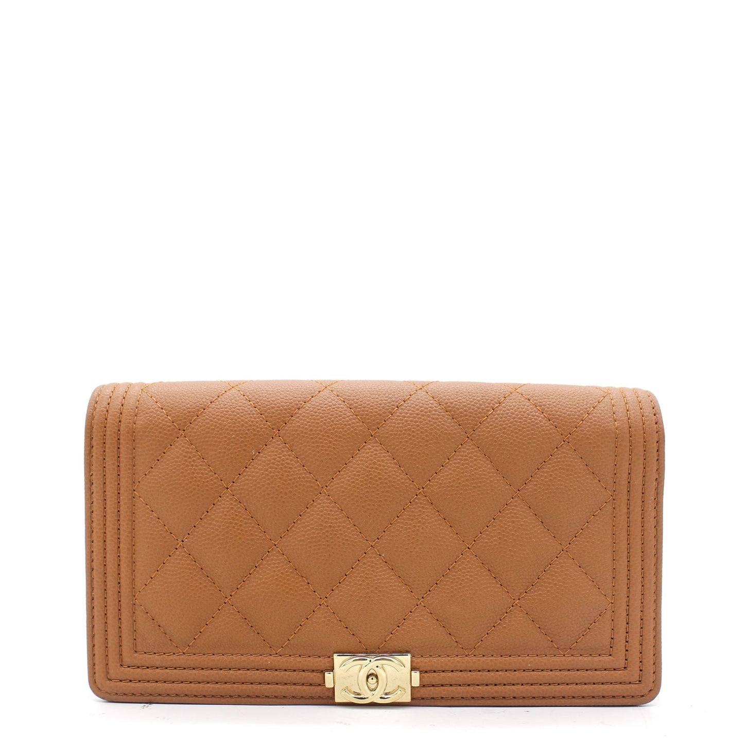 Caviar Leather Quilted Boy Yen Wallet Dark Beige