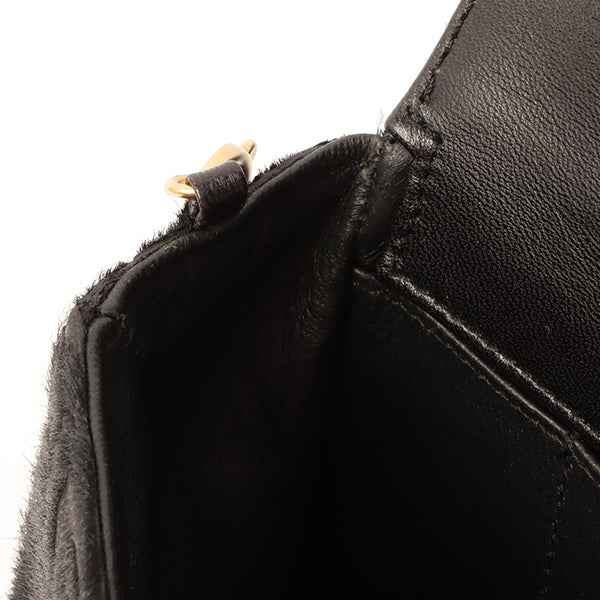 Chanel Around 2000 Made Unborn Calf Turn-Lock Logo Chain Bag Black