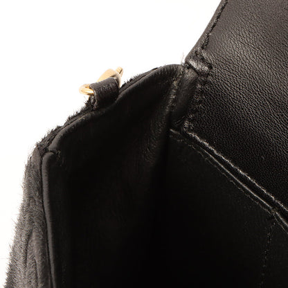 Chanel Around 2000 Made Unborn Calf Turn-Lock Logo Chain Bag Black