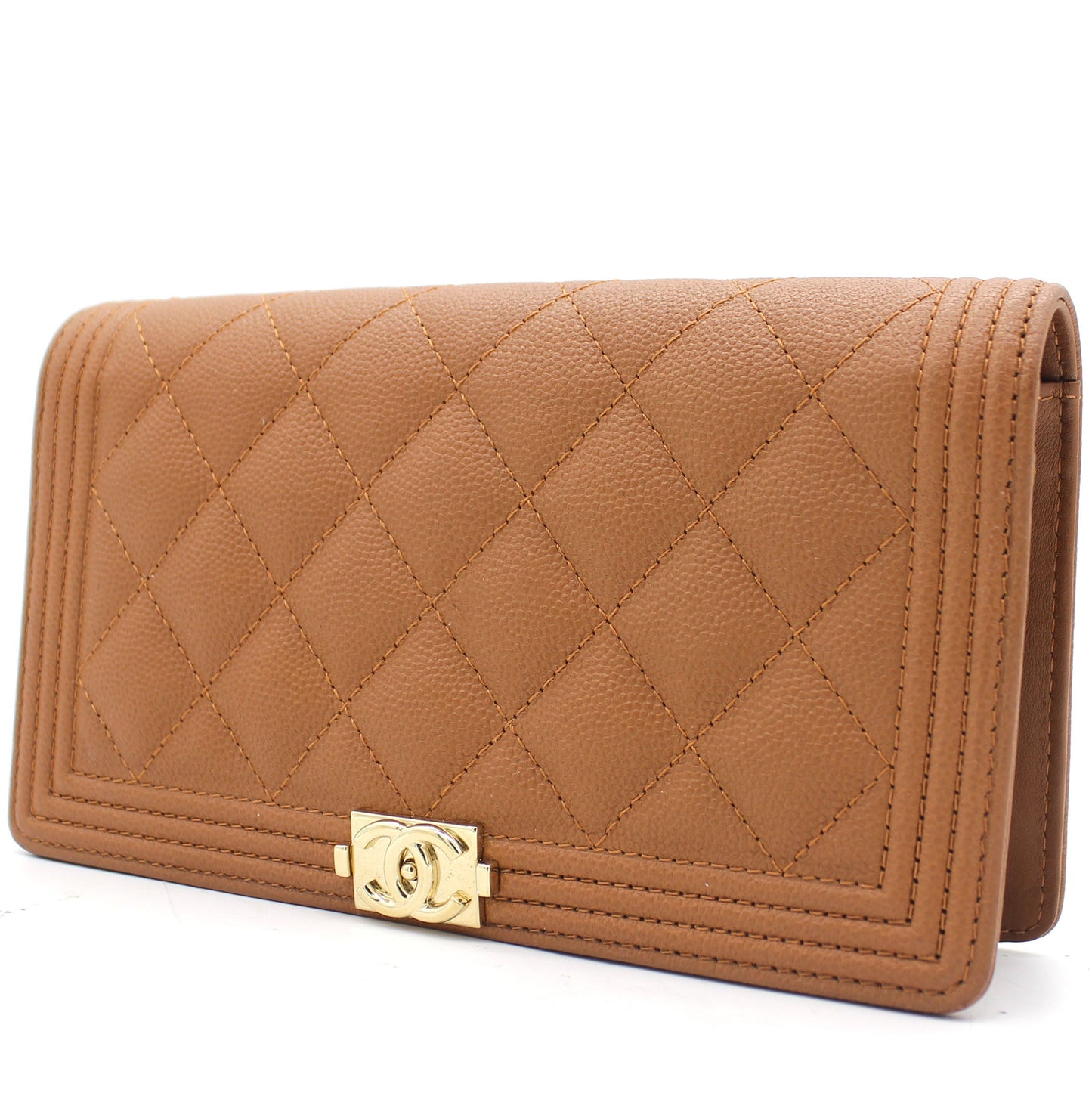 Caviar Leather Quilted Boy Yen Wallet Dark Beige