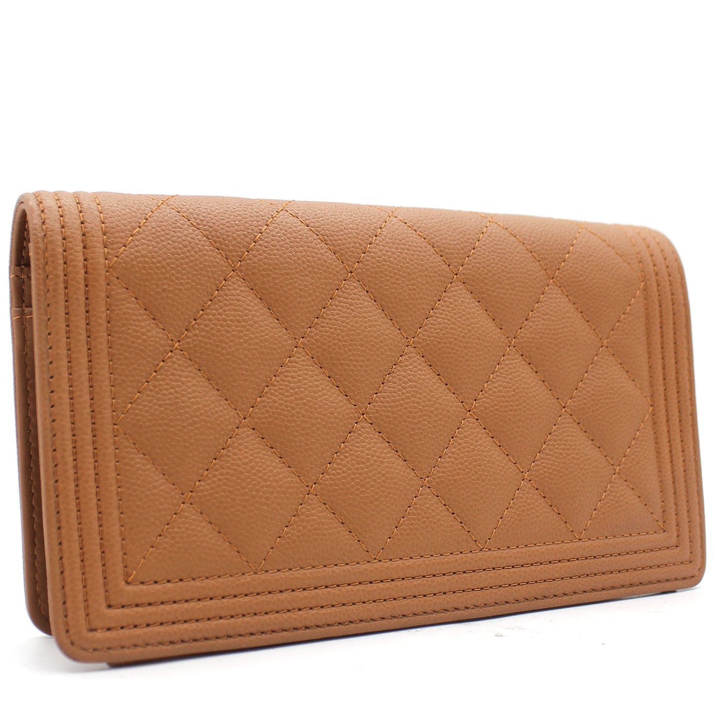 Caviar Leather Quilted Boy Yen Wallet Dark Beige