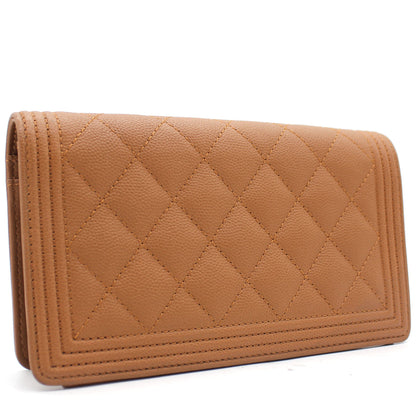 Caviar Leather Quilted Boy Yen Wallet Dark Beige