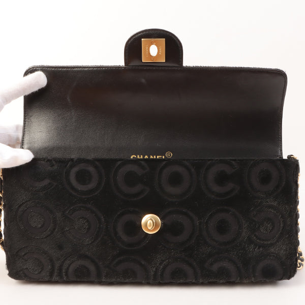 Chanel Around 2000 Made Unborn Calf Turn-Lock Logo Chain Bag Black