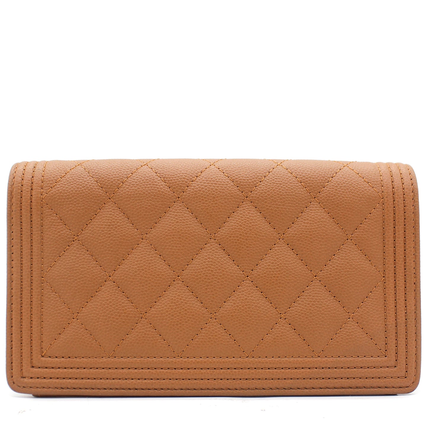 Caviar Leather Quilted Boy Yen Wallet Dark Beige