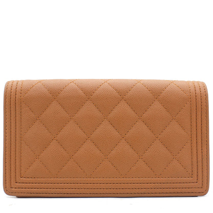 Caviar Leather Quilted Boy Yen Wallet Dark Beige