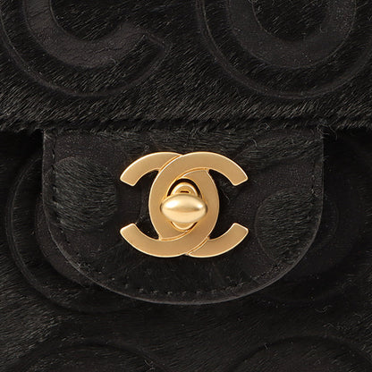 Chanel Around 2000 Made Unborn Calf Turn-Lock Logo Chain Bag Black