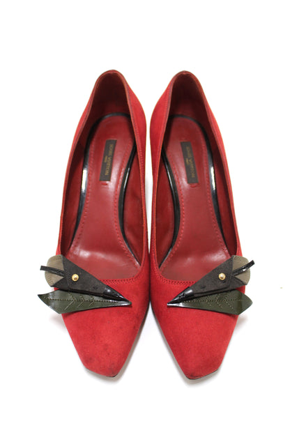 Louis Vuitton Deep Red Suede Leather Heel Shoes Size 38