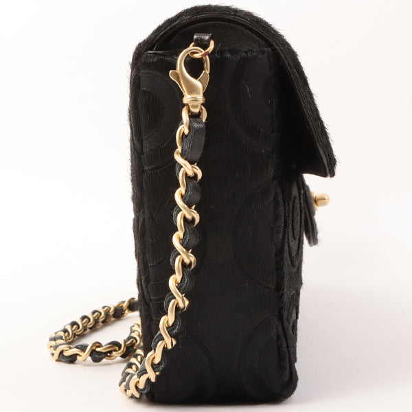 Chanel Around 2000 Made Unborn Calf Turn-Lock Logo Chain Bag Black