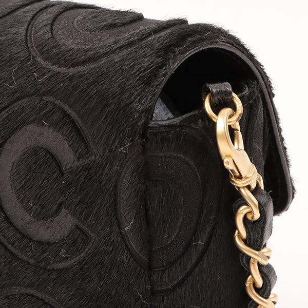 Chanel Around 2000 Made Unborn Calf Turn-Lock Logo Chain Bag Black