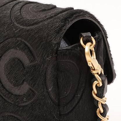 Chanel Around 2000 Made Unborn Calf Turn-Lock Logo Chain Bag Black