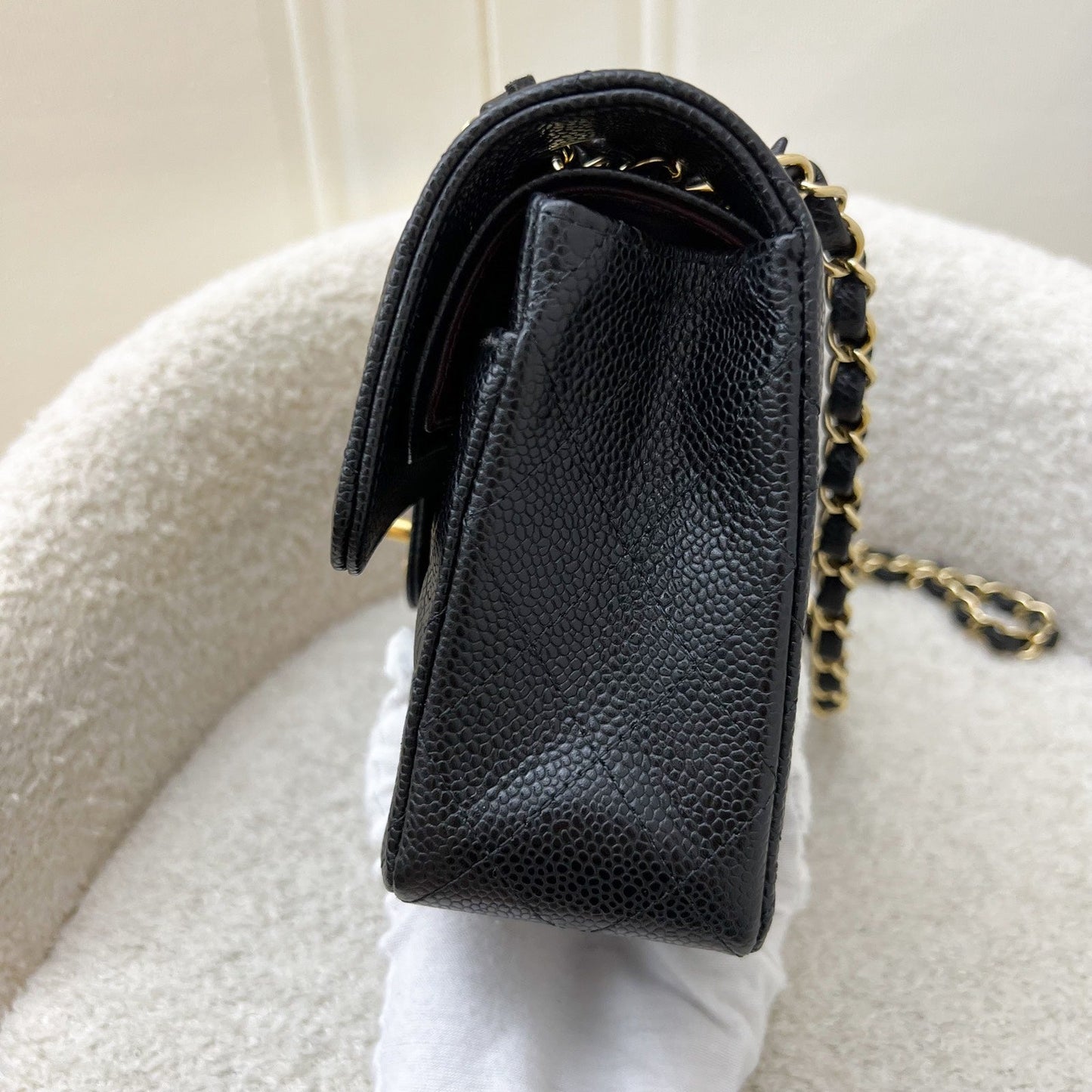 Chanel Small Classic Flap CF in Black Caviar and GHW (Model: A01113)