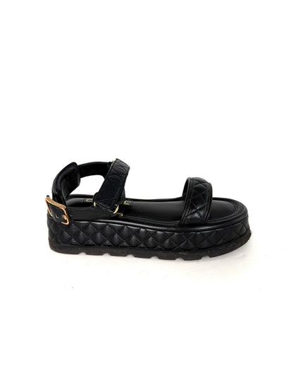 CHANEL Black Platform CC Logo Quilted Leather 2022 Sandals 37.5 7
