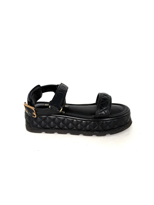 CHANEL Black Platform CC Logo Quilted Leather 2022 Sandals 37.5 7