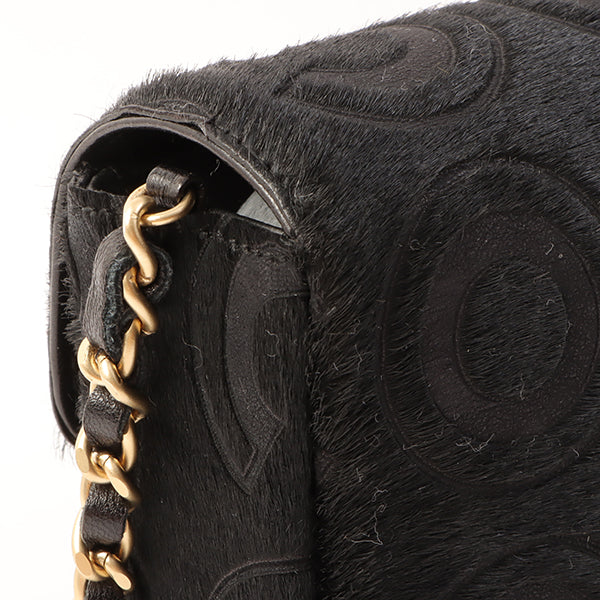 Chanel Around 2000 Made Unborn Calf Turn-Lock Logo Chain Bag Black