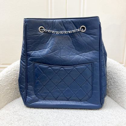 Chanel Drawstring Bucket Bag in Blue Distressed Calfskin and SHW