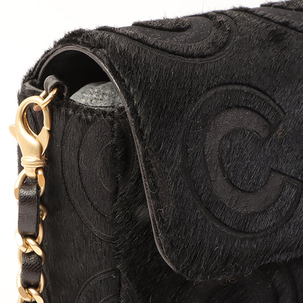 Chanel Around 2000 Made Unborn Calf Turn-Lock Logo Chain Bag Black