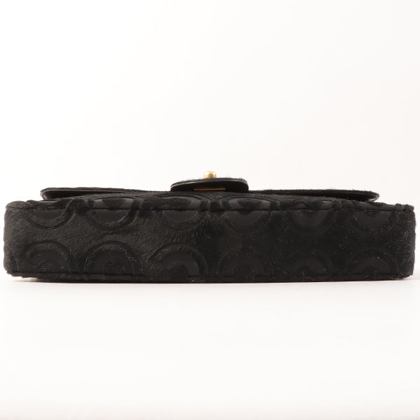 Chanel Around 2000 Made Unborn Calf Turn-Lock Logo Chain Bag Black