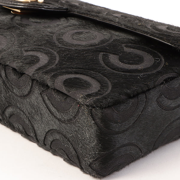 Chanel Around 2000 Made Unborn Calf Turn-Lock Logo Chain Bag Black