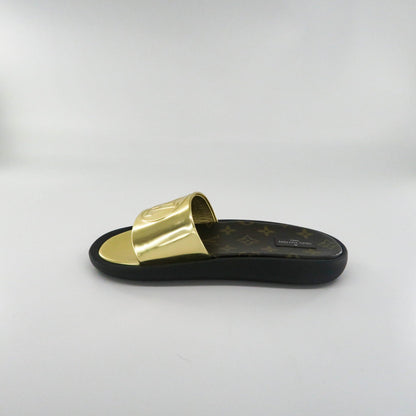 Louis-Vuitton Women's Gold and Canvas Slides