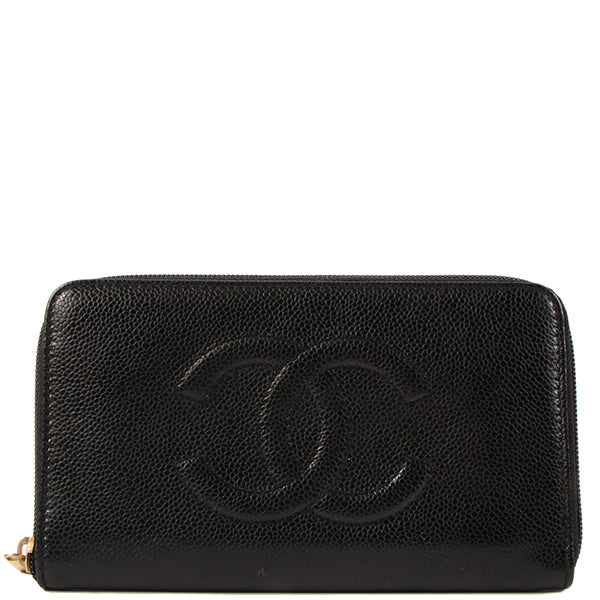 CHANEL Around 2000 Made Caviar Skin Cc Mark Stitch Long Wallet Black