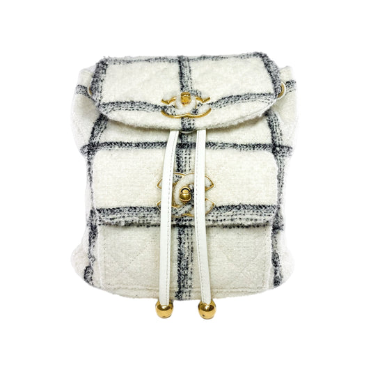 Chanel Ecru Black Tweed Wool Elegant Backpack