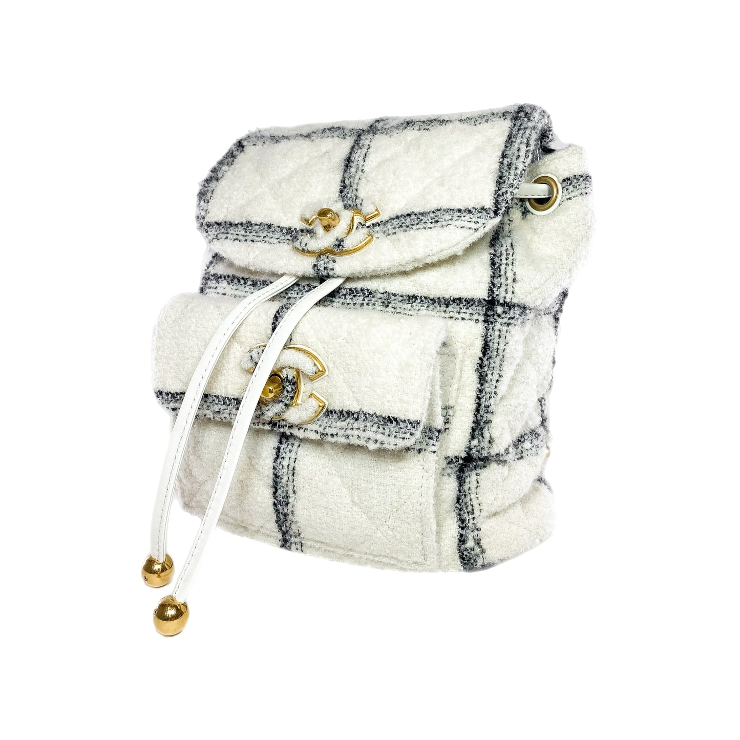 Chanel Ecru Black Tweed Wool Elegant Backpack