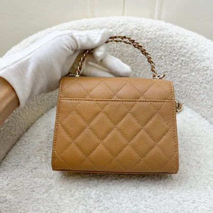 Chanel 23P Top Handle Kelly Clutch with Chain in Caramel Caviar and GHW (Model: AP3237)