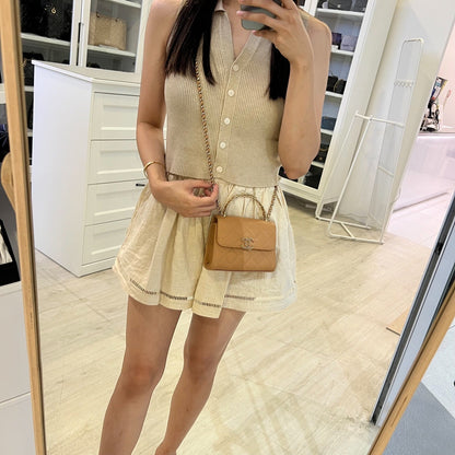 Chanel 23P Top Handle Kelly Clutch with Chain in Caramel Caviar and GHW (Model: AP3237)