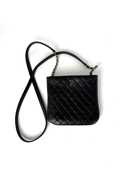 CHANEL Aged Calfskin CC Quilted Uniform Crossbody Black Bag