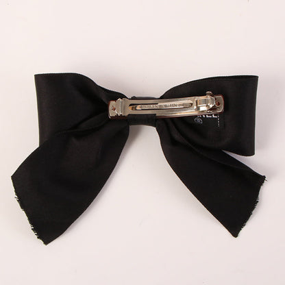 CHANEL Satin Ribbon Hair Clip Black