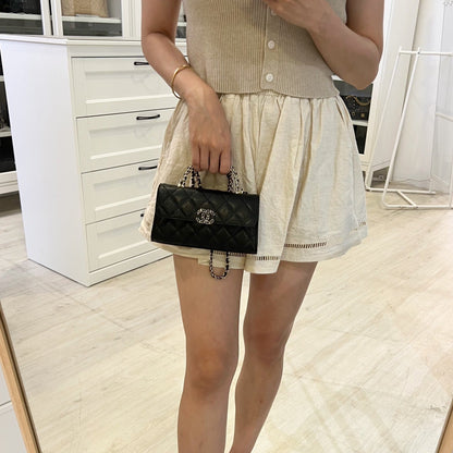Chanel 25S Top Handle Kelly Clutch with Chain in Black Caviar and GHW