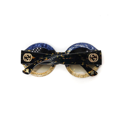Gucci Glitter Stripe Round Sunglasses in Blue and Gold