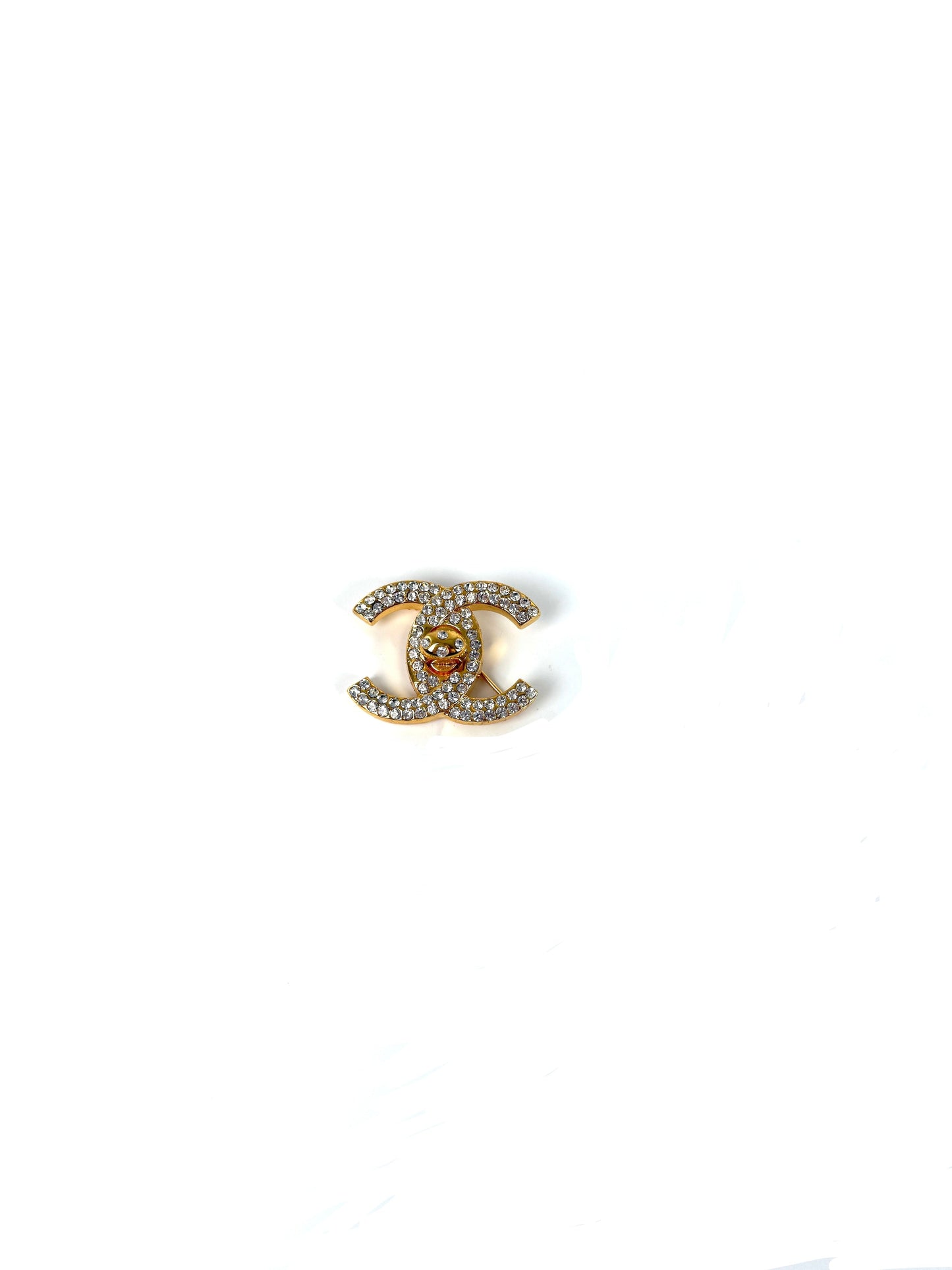 CHANEL Turnlock CC Gold Rhinestone CC Logo 96 Brooch Pin