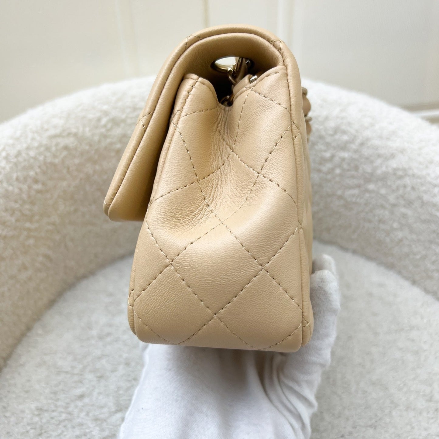 Chanel Classic Mini Rectangular Flap in 22C Beige Lambskin and LGHW (Model: A69900)