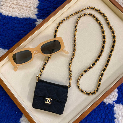 Chanel Around 1990 Made Silk Satin Cc Mark Plate Micro Chain Bag Black