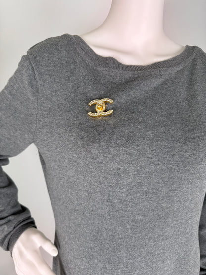 CHANEL Turnlock CC Gold Rhinestone CC Logo 96 Brooch Pin