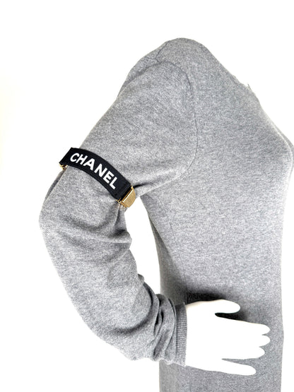 CHANEL 2 Logo Sweater Sleeve Garters Suspenders Elastic Black Gold Tone Clip