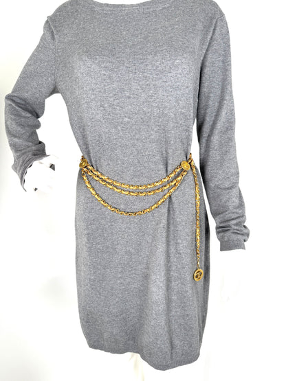 Vintage CHANEL Gold Chain Link Beige Leather 1984 CC Belt