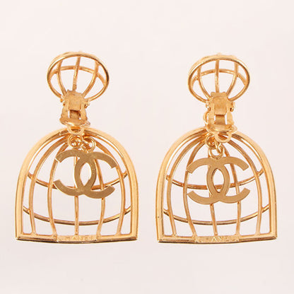 CHANEL 1993 Made Bird Cage Cc Mark Swing Earrings
