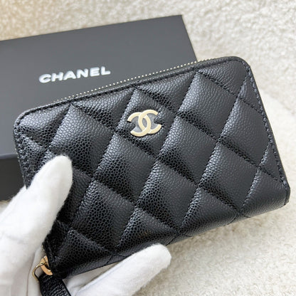 Chanel 25C New Zipped Small Wallet / Card Holder in Black Caviar and LGHW (Model: AP3686)