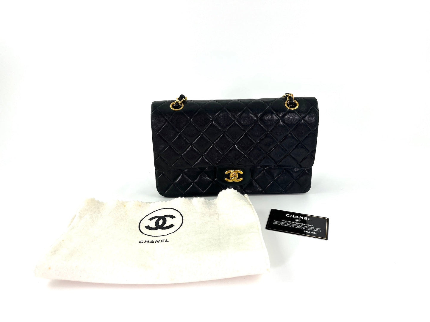 Vintage CHANEL Medium Black Leather 1990’s Double Flap Bag