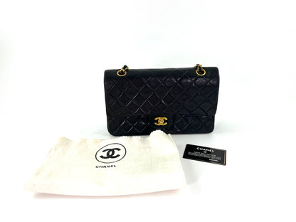 Vintage CHANEL Medium Black Leather 1990’s Double Flap Bag
